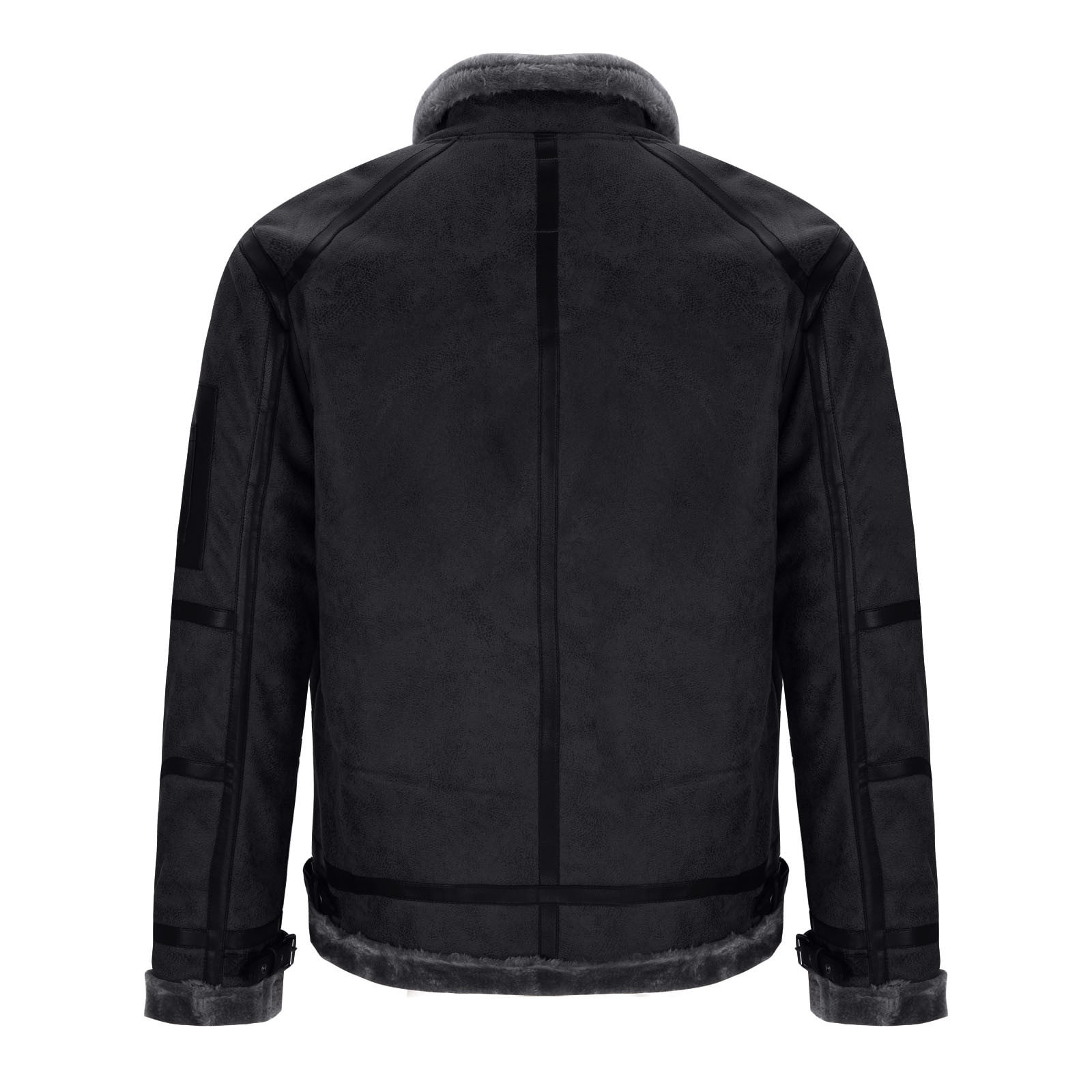 Leather Jackets for Men Thicken Fleece Lined Coats with Zipper Pockets and Collared Long Sleeve Zip Up Slim Thermal Warm Business Work Winter Jacket