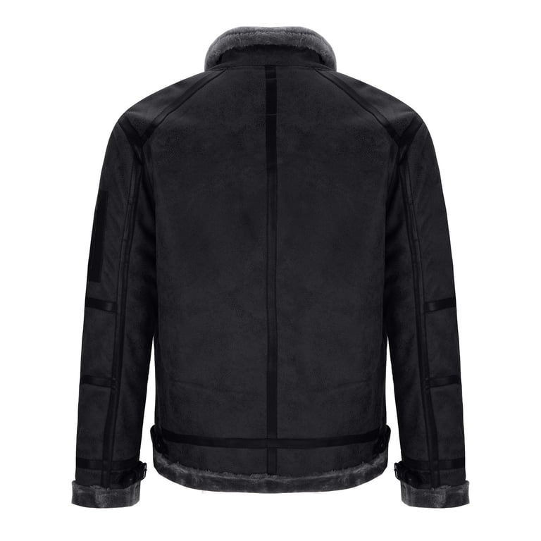 HOOMEUMY Men's Faux Leather Bomber Jacket Winter Warm Padded