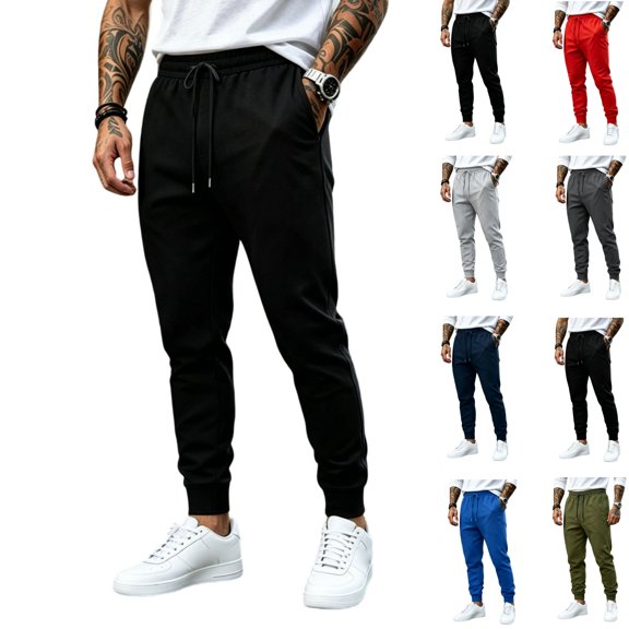 Yifymode Mens Joggers with Pockets Casual Sweatpant | Slim-fit Elastic Waist Casual Pants Lightweight Golf Work Athletic Gym Track