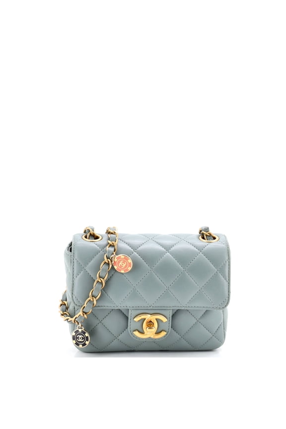 Pre-Owned Casino Royale Charms Square Flap Bag Quilted Lambskin with Enamel Mini By Rebag