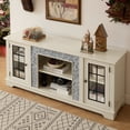 thumbnail image 2 of Farmhouse 58" TV Stand for 65" TVs, Wood Media Console Table with 2 Glass Doors and Adjustable Shelves, Entertainment Center for Living Room, Bedroom, 2 of 9
