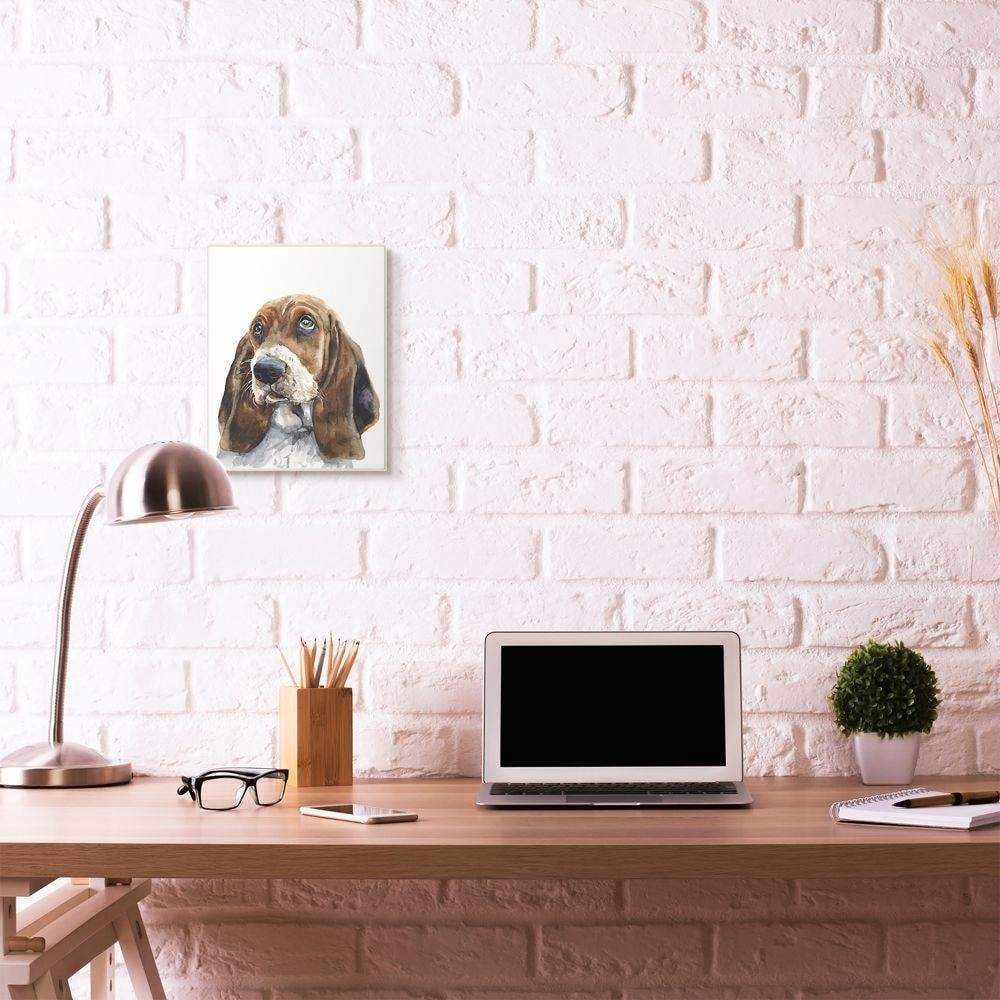 Stupell Industries Basset Hound Dog Pet Animal Watercolor Painting Wall Plaque Art by George Dyachenko