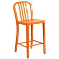 thumbnail image 1 of 24'' High Orange Metal Indoor-Outdoor Counter Height Stool with Vertical Slat Back, 1 of 9