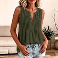 thumbnail image 7 of CYMMPU Women's Sleeveless Crinkle Linen Tank Top, V Neck Pleated Henley Button Front Relax Summer Blouse Army Green S, 7 of 7