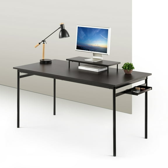 Zinus Tresa 55 x 29" Black Metal Desk with Storage and Monitor Stand with Espresso Finish