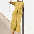 thumbnail image 2 of Wlynlyn Women Cotton Linen Jumpsuits Summer One-Piece Outfits Short Sleeve Wide Leg Long Pants Rompers Size XL, 2 of 9