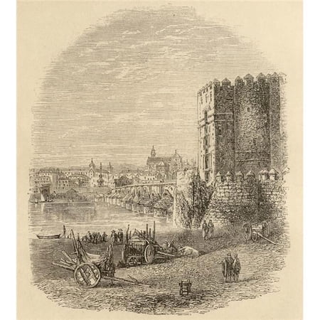 Moorish Bridge & Gate Cordoba Spain From The Book Spanish Pictures by The Rev Samuel Manning Published 1870 Poster Print - 13 x 15