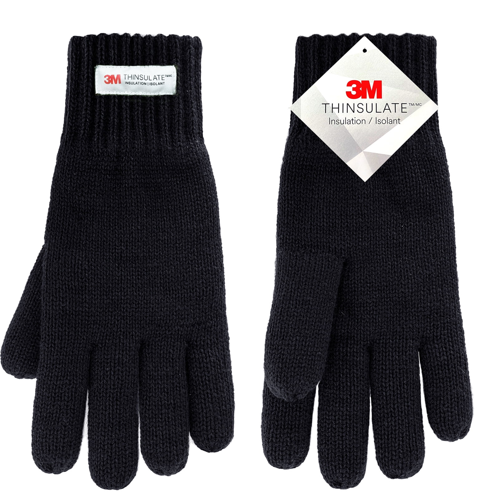 Mens Winter Wooly Thermal Thinsulate Knitted Ski Gloves Black New