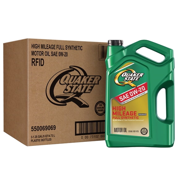 Quaker State Full Synthetic High Mileage 0W-20 Motor Oil, 5 Quart