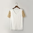 thumbnail image 4 of XFLWAM Women's Sequin Short Sleeve Tee V Neck T Shirts Glitter Sparkles Loose Blouse Tops White L, 4 of 9