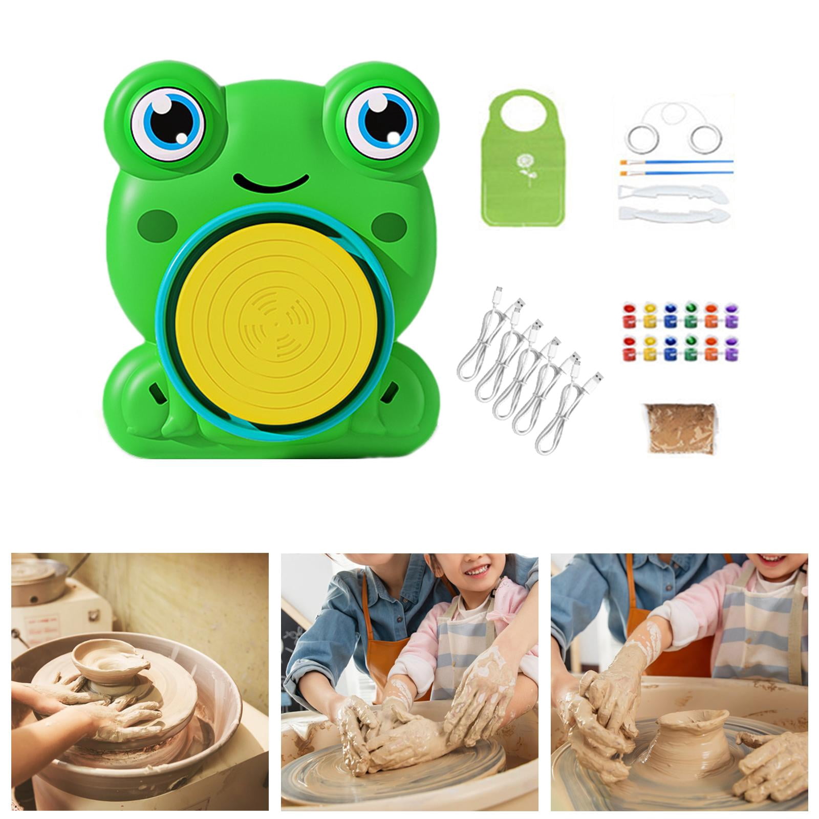 perfeclan Kids Pottery Wheel Kits Pottery Studio Educational Toys Craft Activity with Clay for Children DIY Preschool Kids Birthday Gift Frog