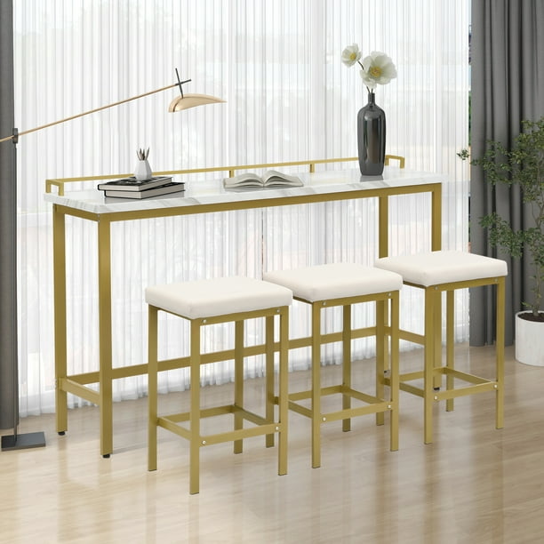 Modern 4-Piece Counter Height Extra Long Console Dining Table Set Bar