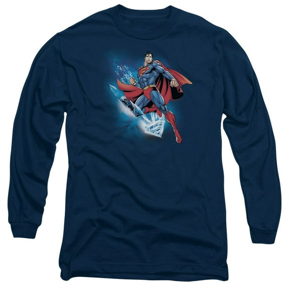 Superman Crystall T-Shirtize Long Sleeve Adult 18/1 T-Shirt Navy