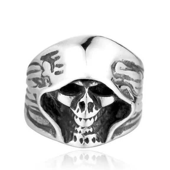 GKNET Vintage Fashion Alternative Stainless Steel Cloak Skull Head Rings Size 7-13