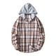 thumbnail image 2 of Blusa informal de manga larga con capucha para hombre, con cuello vuelto, manga larga, cierre de botones, estampado a cuadros, con capucha, 2 of 9