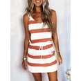 thumbnail image 4 of Womens Summer Trendy Striped Dresses Sleeveless Halter Strap Mini Dress with Pockets Orange S, 4 of 6
