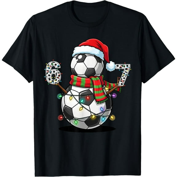 Soccer Snowman 67 Christmas Santa Hat Lights Holiday Season T-Shirt Shirts