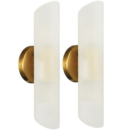 Claxy 2-Light Brass Cylinder Wall Sconces Set of Two Frosted Glass Wall Light Fixtures