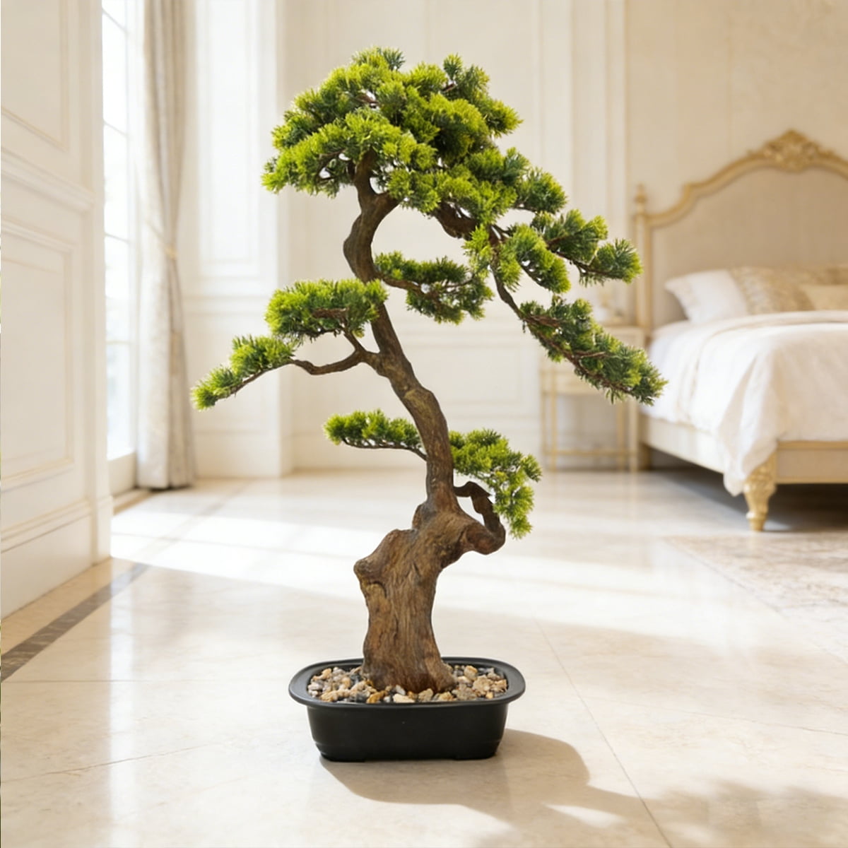 Artificial Pine Tree Fake Beauty Pine Tree Faux Plastic Green Leaves Nearly Natural Plants With Plastic Planter for Home Office Indoor Outdoor Decor 90cm
