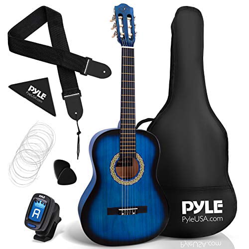for Beginner Nylon Strap PGA820 Acoustic Guitar Starter Pack-34” ½ Junior Size 6 Linden Wood Red Burst Design w/Accessories Case Bag Steel Strings Picks Tuner Pyle 