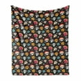 thumbnail image 1 of Sugar Skull Soft Flannel Fleece Blanket, Colorful Traditional Holiday Pattern with Bones Flowers and Stars Dark Backdrop, Cozy Plush for Indoor and Outdoor Use, 50" x 60", Multicolor, by Ambesonne, 1 of 6