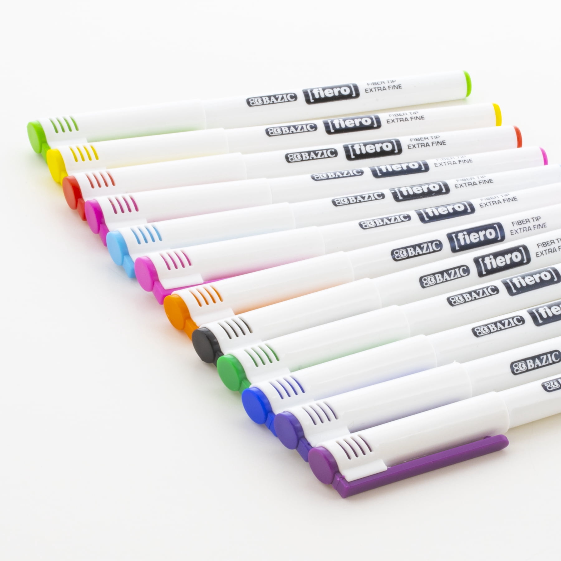 BAZIC Fiero 12 Color Fiber Tip Fineliner Pen, 0.4mm, (12/Pack), 12-Pack