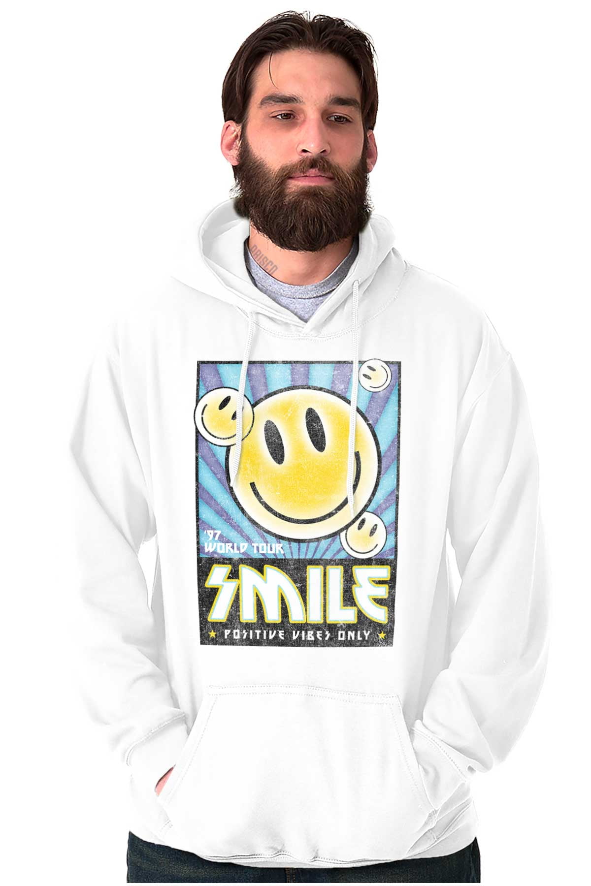 HAPPY SMILEY FACE Front Back Graphic Unisex Fleece Hooded
