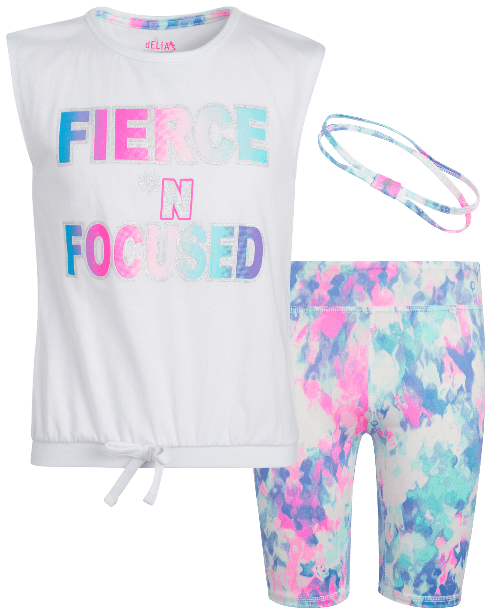 dELiA*s Girls' Active Bike Shorts Set 2Piece Shirt and Gym Shorts