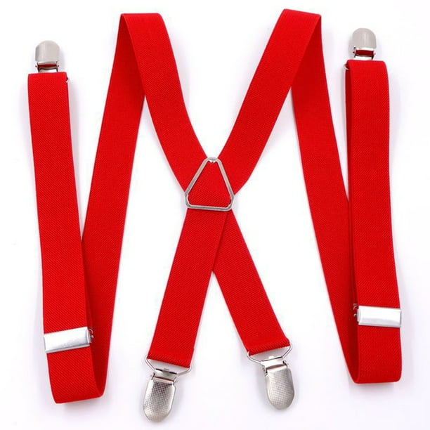 Minnieouse Suspender Pantalones Correa con 4 Pinzas Fotografía Adultos Elástico Crossover Pantalones Brace Cinturón Clip Banquete Boda Negocios Accesorios de disfraces Rojo