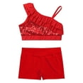 thumbnail image 2 of renvena Kids Girls Shiny Dance Sports Outfits Crop Top and Shorts Tracksuit for Gymnastic Leotard Dancewear Swimwear 6-14 Red 10, 2 of 7