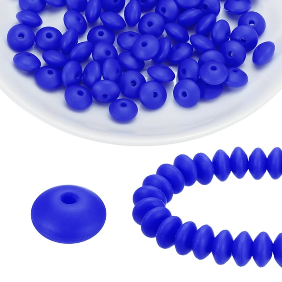 100Pcs Silicone Beads 12mm Lentil Rubber Focal Beads Bulk for Pens Keychain Bracelet Necklace DIY Crafts Making, Sapphire Blue