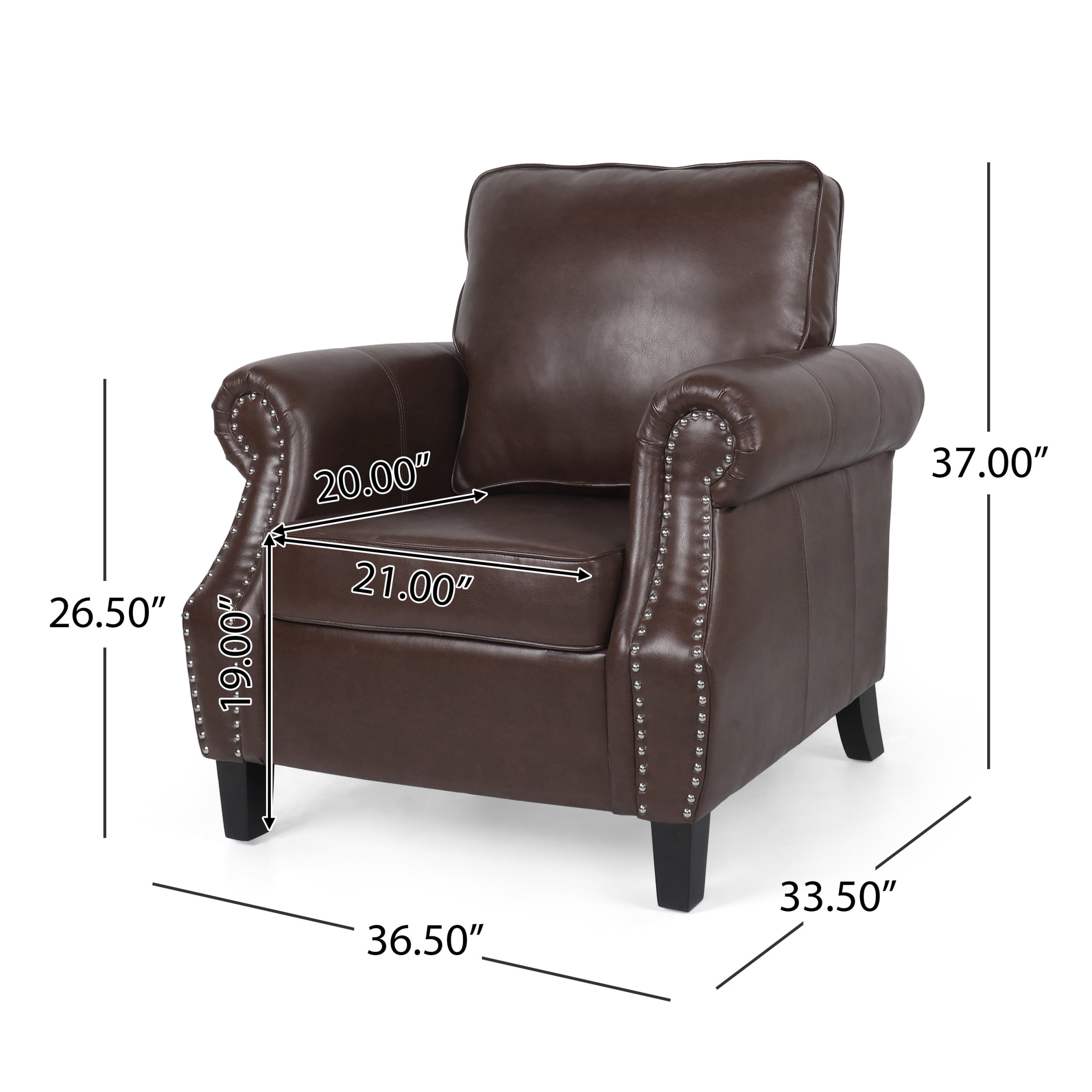 Noble House Amedou Faux Leather Club Chair with Nailhead Trim, Dark Brown