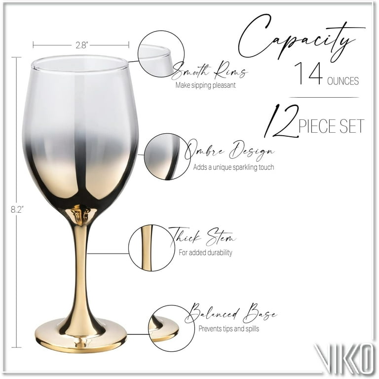 Vikko 11.5 oz Wine Glasses Decorative Gold Ombre 12-pc Glassware Set for Red & White Wine, Size: One Size