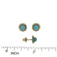 thumbnail image 4 of 18K Solid Yellow Gold 4 mm Pearl Turquoise or Coral with braided border screw back earrings, 4 of 5