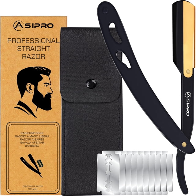 ASIPRO Straight Razor With 10 Shaving Blades (20 Single Edge), Barber Kit, Reusable Men's Razor, Rasoir à Barbe Homme avec 10 Lame