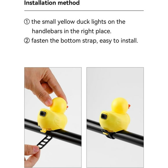 G Need Light Yellow Duck Bike Bell Black, Bike Horn for Kids, Yellow Rubber Bike Accessories with LED Light - Compatible with Kids, Toddlers, Toddlers