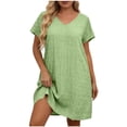 thumbnail image 3 of Dresses for Women Plus Size Solid Color Short Sleeve V-Neck Women Sundresses Summer Beach Fashion, 3 of 6