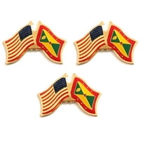Grenada & US Crossed Flag Lapel Pins, Pack of 3