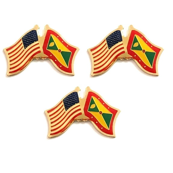 Grenada & US Crossed Flag Lapel Pins, Pack of 3