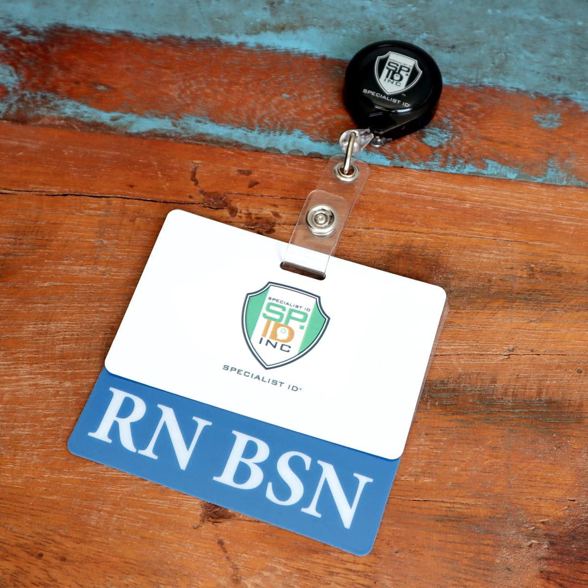 5 Pack - Clear RN BSN Badge Buddy Horizontal - Hospital & Nurse ID Backer Cards - Transparent Title/Role Identifier - Wear Behind Medical Name Badge on I’D Reel or Lanyard by Specialist ID (Blue)