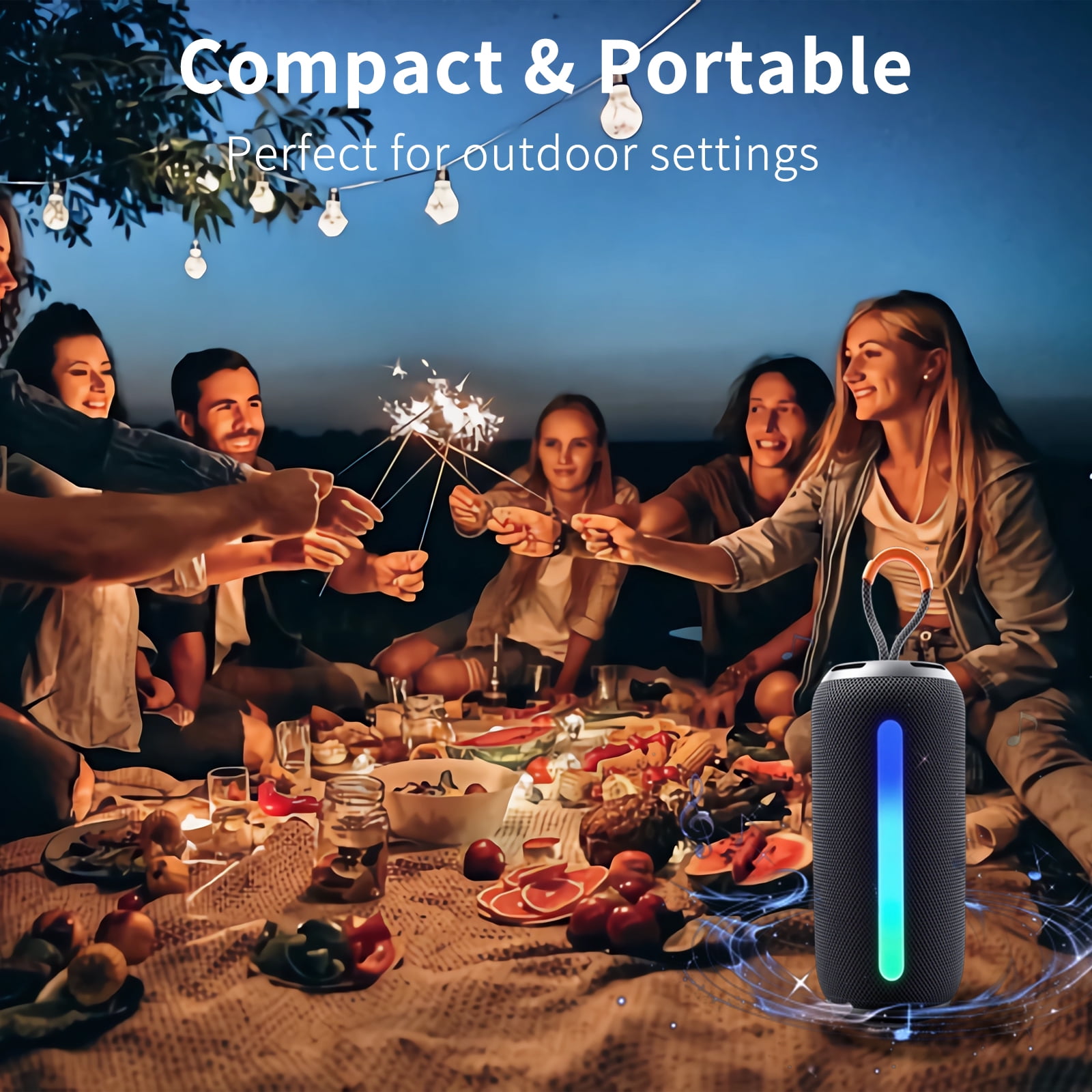 Portable Bluetooth Speaker with HD Sound, Waterproof & Dustproof Portable Speaker with Lights, Up to 20H Playtime, BT5.3, Outdoor Speaker for Home/Party/Outdoor/Beach, Birthday Gift, Black