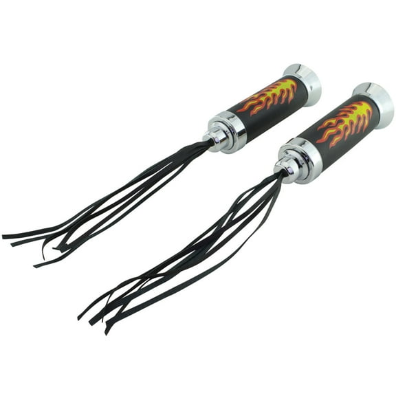 Deluxe Bike Grips With Leather Streamers (Flames)