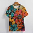thumbnail image 3 of Nostalgic Vintage Floral Womens Tops Women's Fashion Casual Short Sleeve Flower Print Round Neck Pullover Top Blouse, 3 of 6
