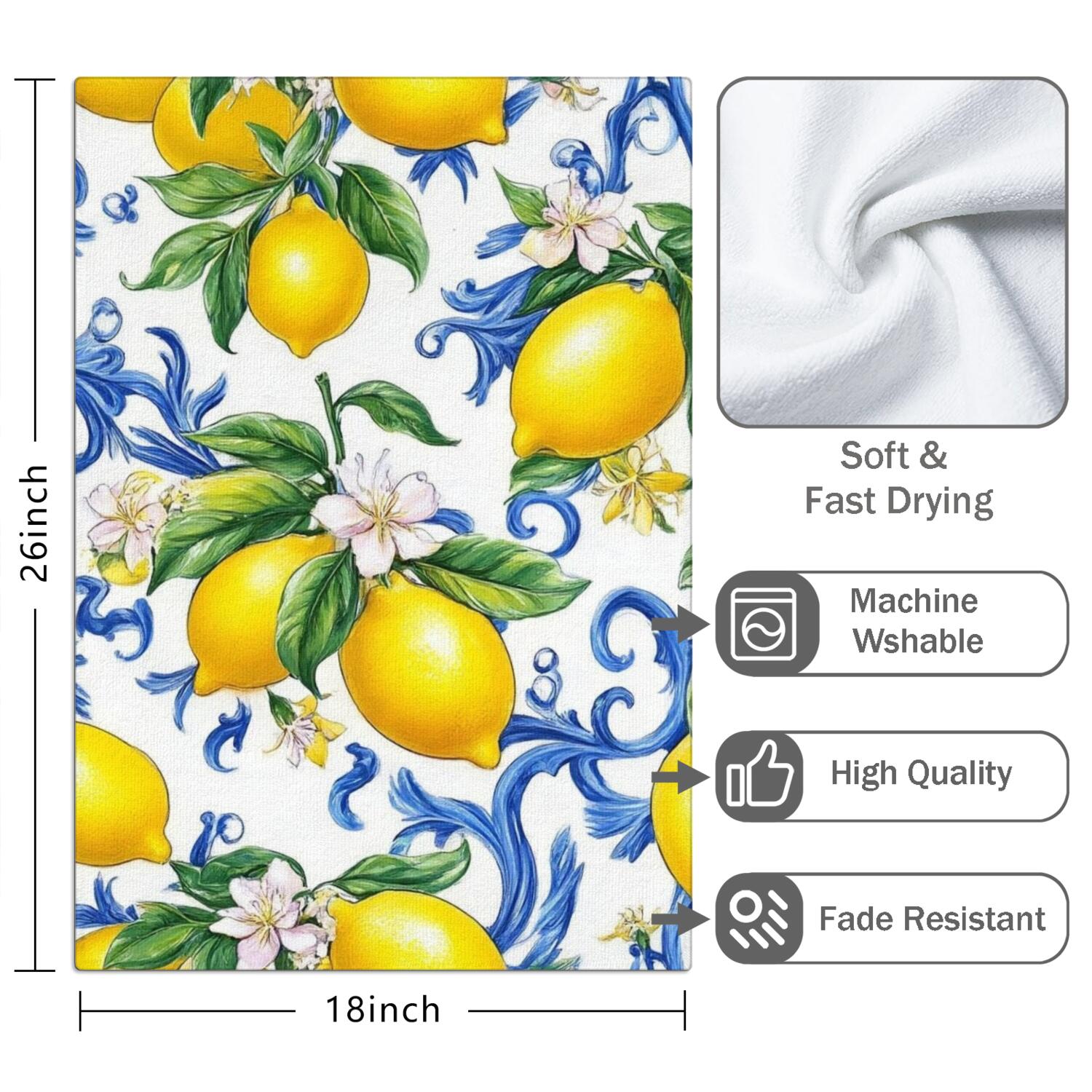 2 Pcs Funny Kitchen Towels,Lemon Microfiber Dish Towels,Kitchen Tea Towels,Kitchen Towel Set (18" X 26")