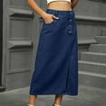 thumbnail image 3 of Denim Skirt for Women Stretch Cotton Mid Length Wash Fitted Jean Skirts Casual Work Office Long Front Slit Skirts Bodycon Washed Stretchy Hip Denim Skirts, 3 of 6