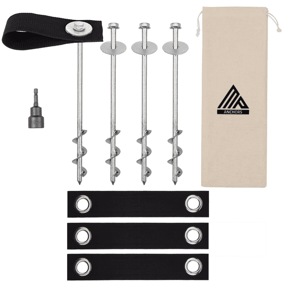 Trampoline Anchors High Wind Heavy Duty - 12" Set of 4 - Trampoline Anchor Kit - Trampoline Stakes Anchors High Wind - Ground Anchors Heavy Duty - Trampoline Wind Stakes - Ground Stakes Heavy Duty