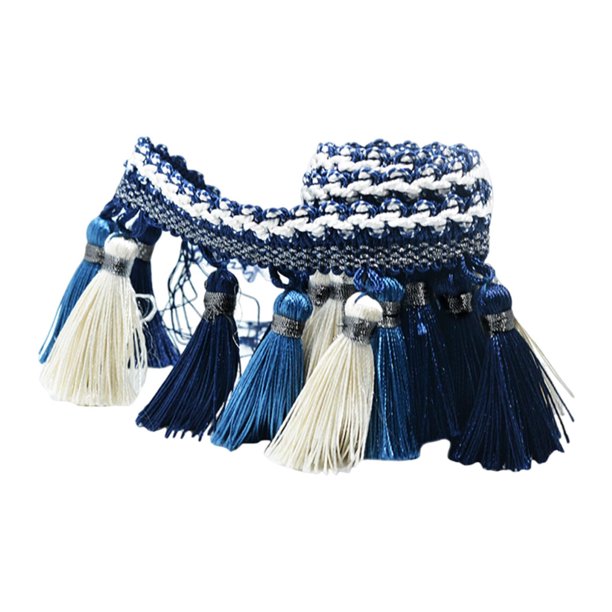 Borla de encaje con flecos largos para coser, borla de poliéster, flecos de poliéster para pantallas de lámparas, acolchado, decoración del hogar y azul