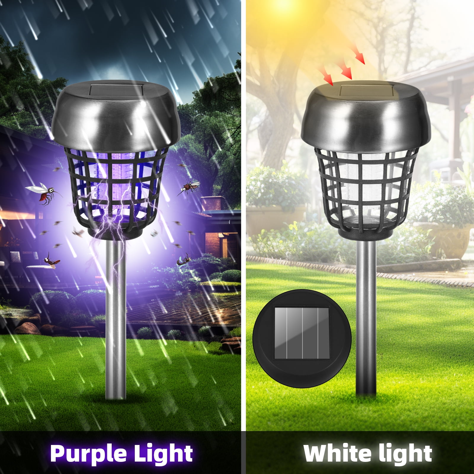 KingFurt Solar Bug Zapper Outdoor & Patio Mosquito Killer, 4-Pack Stainless Steel, Waterproof Lighting Lamp