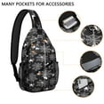 thumbnail image 2 of Sling Backpack,Halloween White Spider Webs and Spiders Pattern Sling Bag with Water Bottle Holder,Waterproof Sling Bag for Men/Women with Headphone Jack for Hiking,Travel, 2 of 6