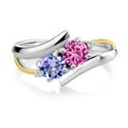 thumbnail image 2 of Gem Stone King 925 Silver and 10K Yellow Gold Pink Created Sapphire Blue Tanzanite and White Lab Grown Diamond Two Stone Crossover Ring for Women (1.03 Cttw, Size 9), 2 of 5